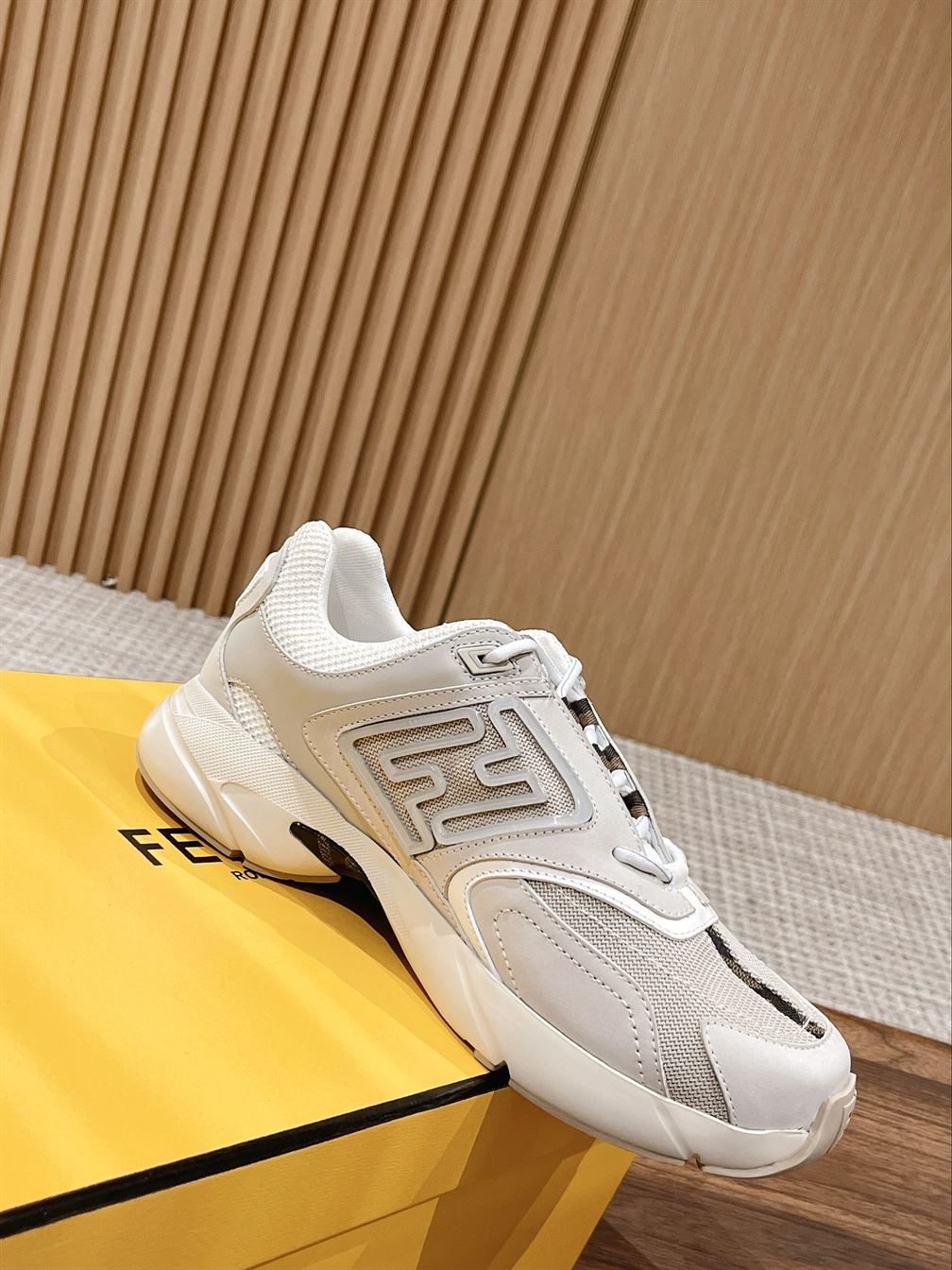 FENDY FASTER TRAINERS WHITE NUBUCK LEATHER LOW TOPS – FDS019