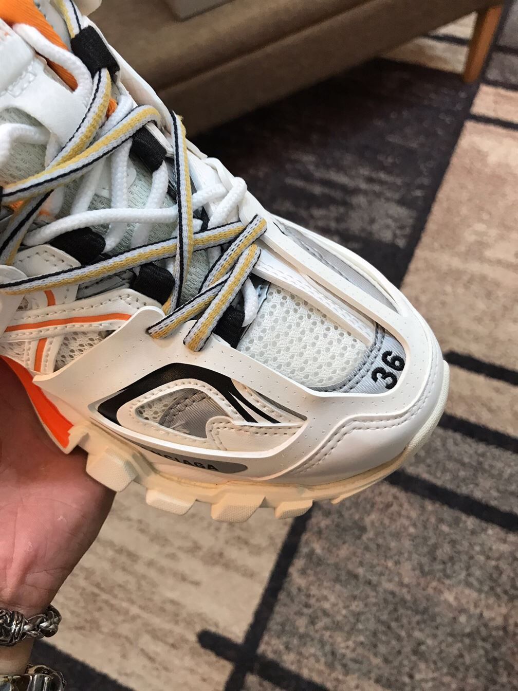 BALENCIAGA TRACK 3 SNEAKERS IN WHITE AND ORANGE – BLA001