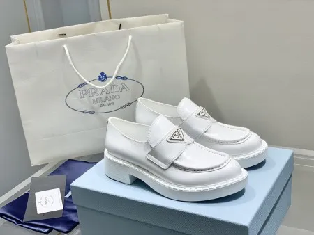 Prada Women’s Loafers In White Brushed Leather – PRL003