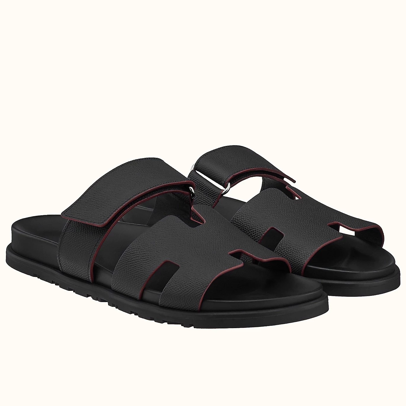 HERMES MEN’S CHYPRE SANDALS IN BLACK EPSOM CALFSKIN – HMSD009