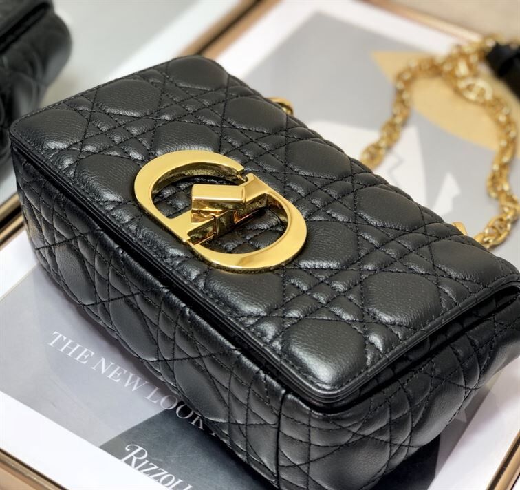 DIOR MEDIUM DIOR CARO BAG BLACK SUPPLE CANNAGE CALFSKIN – DOB013