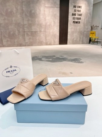 PRADA WOMEN’S SLIDES SANDALS 35MM IN BEIGE NAPPA LEATHER – PSD032