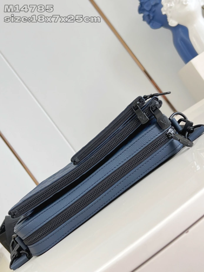 TRIO MESSENGER BAG NAVY BLUE MONOGRAM SHADOW M14785 – LW265