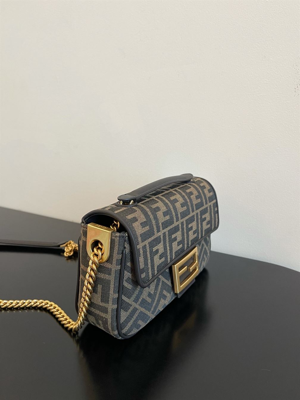 FENDI BAGUETTE CHAIN MIDI JACQUARD FF FABRIC BAG – F002