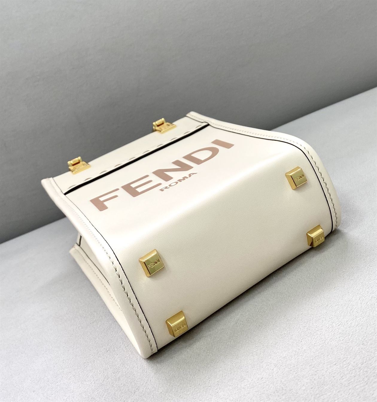 FENDI MINI SUNSHINE SHOPPER WHITE LEATHER MINI BAG – F012