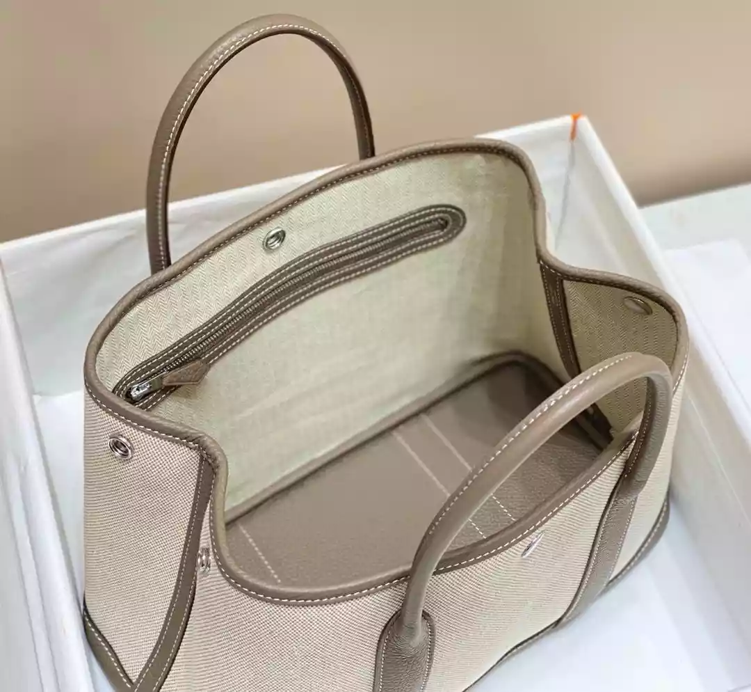 Hermes Garden Party 30cm Bag in Toile and Taupe Leather – HW069
