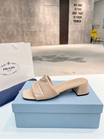 PRADA WOMEN’S SLIDES SANDALS 35MM IN BEIGE NAPPA LEATHER – PSD072