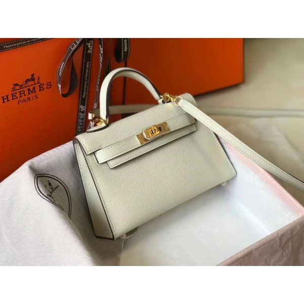 Hermes Kelly Mini II Bag In White Epsom Leather GHW – HW117