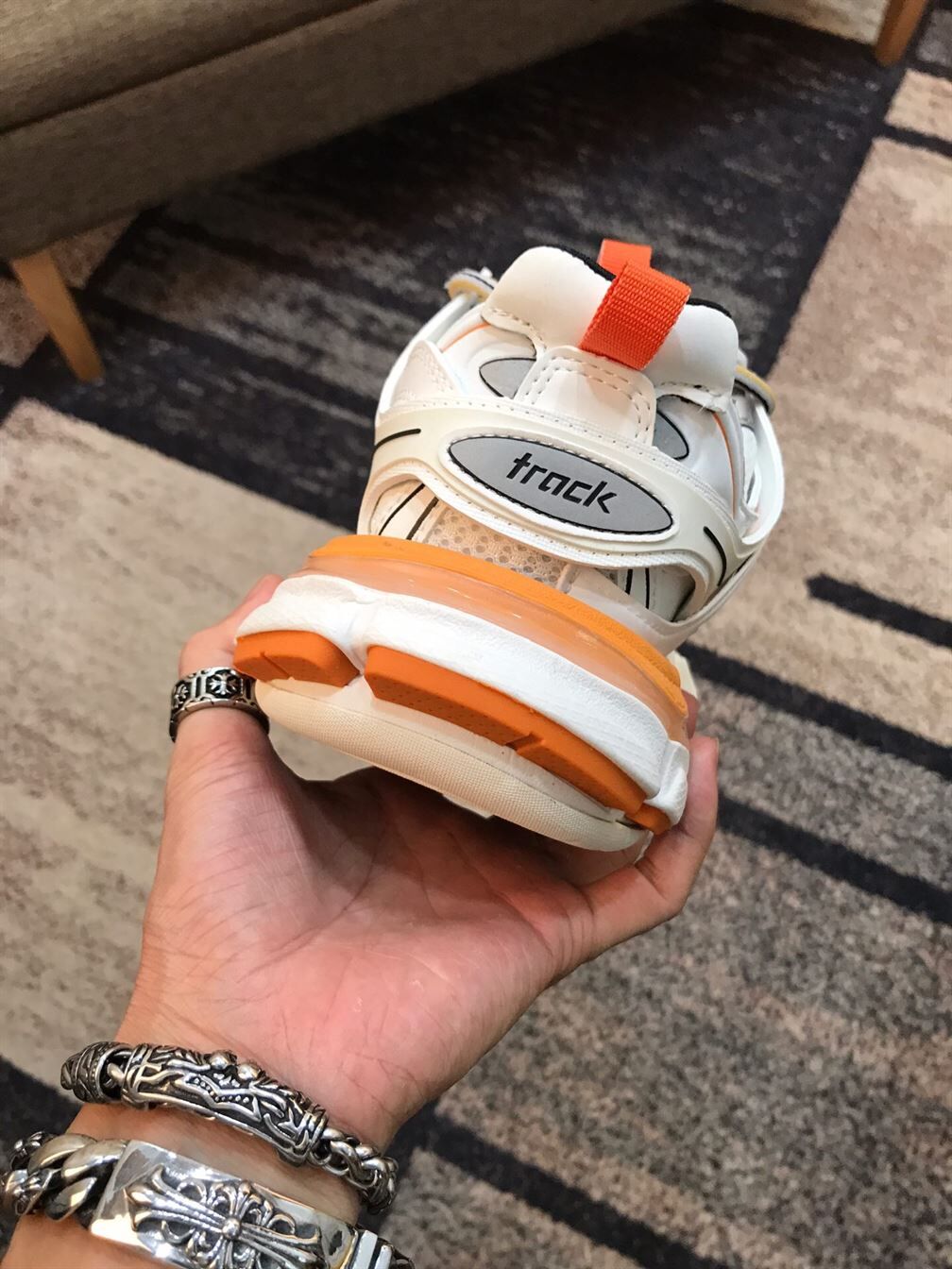 BALENCIAGA TRACK 3 SNEAKERS IN WHITE AND ORANGE – BLA001