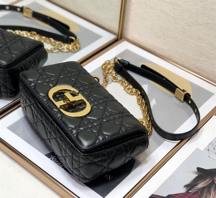DIOR MEDIUM DIOR CARO BAG BLACK SUPPLE CANNAGE CALFSKIN – DOB013