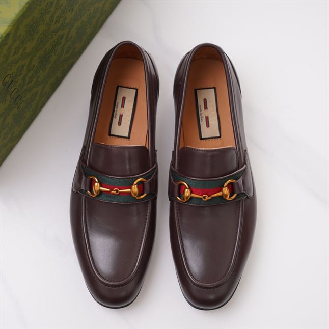GUCCI BRIXTON WEB LOAFER IN LEATHER WITH HORSEBIT – GL009
