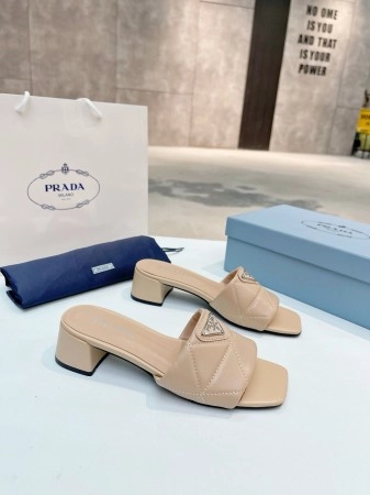 PRADA WOMEN’S SLIDES SANDALS 35MM IN BEIGE NAPPA LEATHER – PSD032