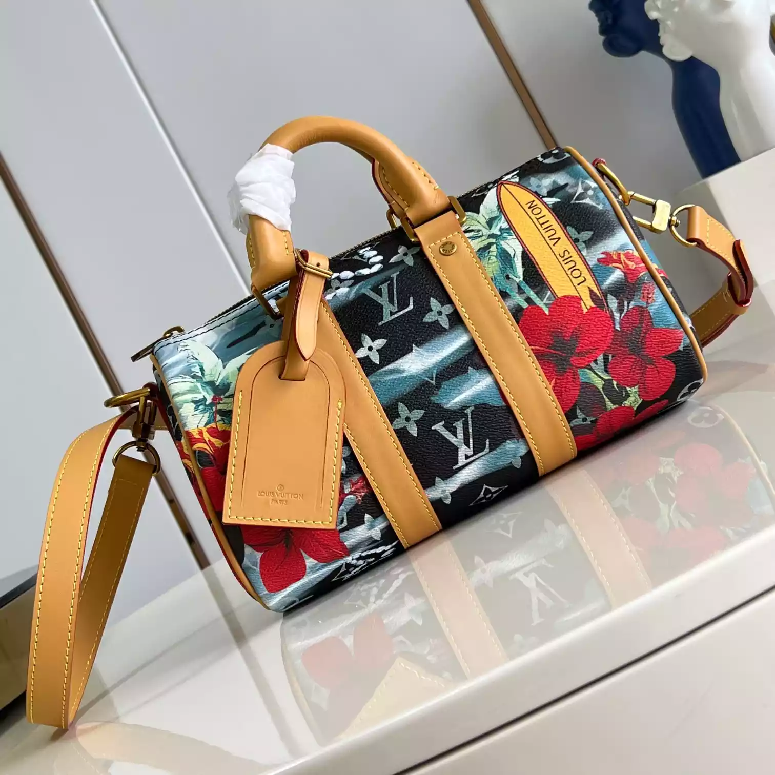 KEEPALL BANDOULIERE 25 NAVY BLUE MONOGRAM SURFIN’ CANVAS M25440 – LW433