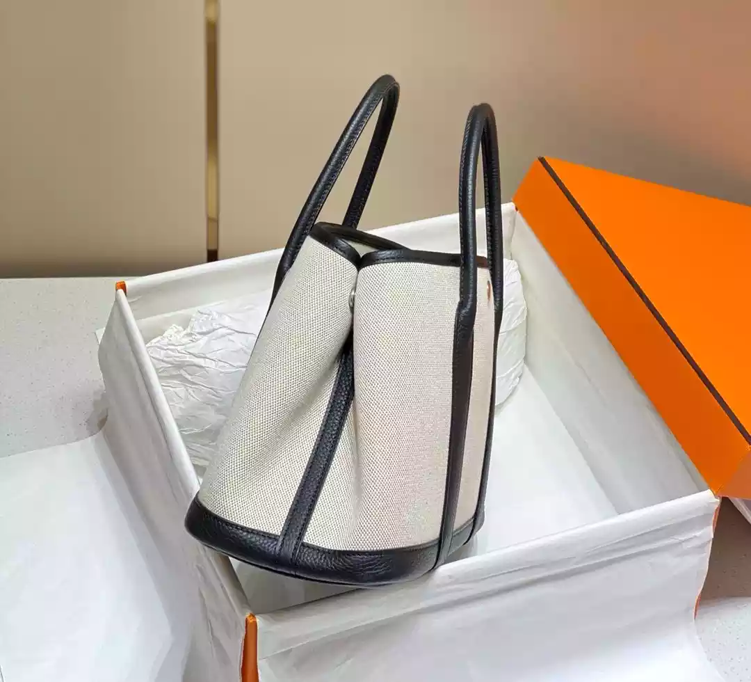 Hermes Garden Party 30cm Bag in Toile and Black Leather – HW068