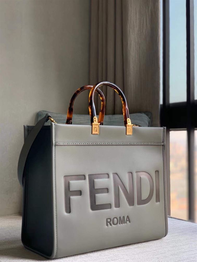 FENDI SUNSHINE MEDIUM GREY LEATHER SHOPPER – F019