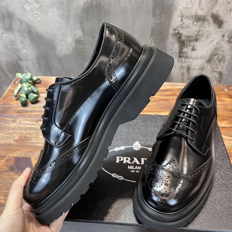 PRADA BRUSHED LEATHER DERBY BROGUE SHOES SHOES – PRS033
