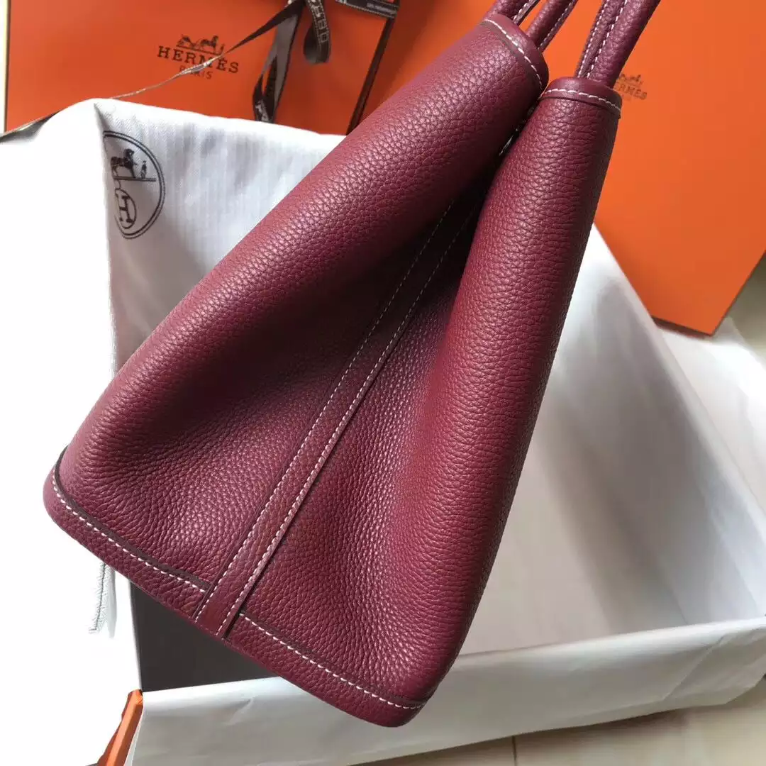 Hermes Garden Party 30 Bag In Bordeaux Taurillon Leather – HW081