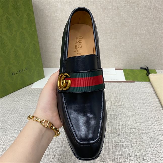 GUCCI GG WEB BLACK LEATHER LOAFER – GL051