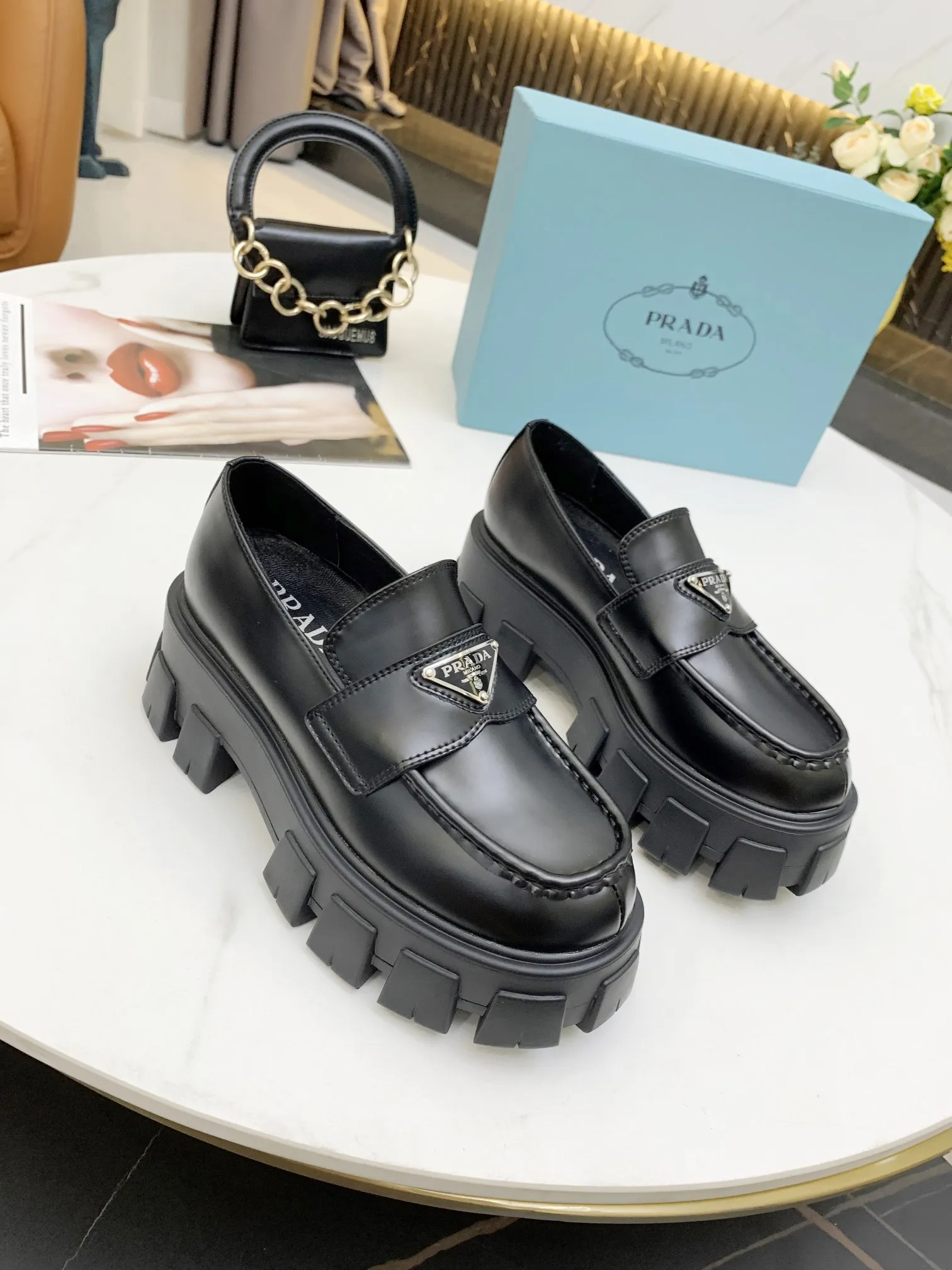Prada Women’s Monolith Loafers In Black Brushed Leather – PRL006