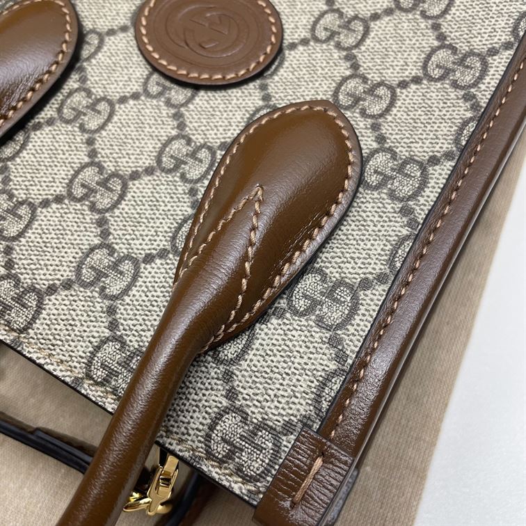 GUCCI MINI NOTE BAG WITH INTERLOCKING G BEIGE AND EBONY GG SUPREME CANVAS – GB37