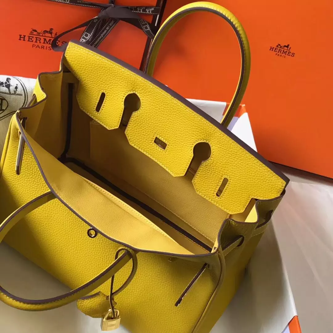 Hermes Birkin 30cm Bag In Yellow Clemence Leather GHW – HW020