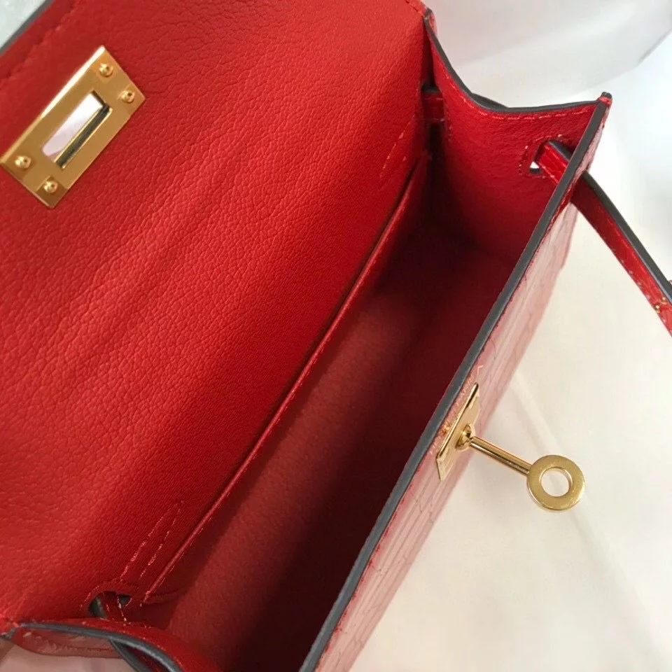 Hermes Kelly Mini II Bag In Red Embossed Crocodile Leather – HW134