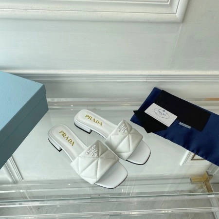 PRADA WOMEN’S SLIDES SANDALS IN WHITE NAPPA LEATHER – PSD077