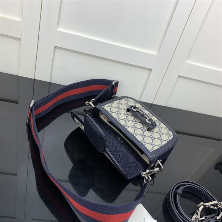 GUCCI HORSEBIT 1955 MINI BAG IN BEIGE AND BLUE GG SUPREME CANVAS – GB11