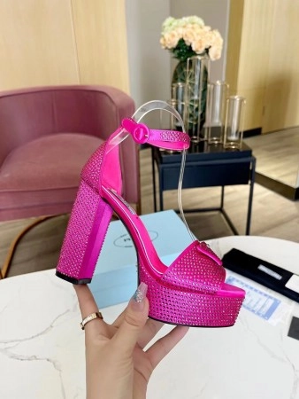 PRADA PLATFORM SANDALS 135MM IN RED SATIN WITH CRYSTALS – PSD011