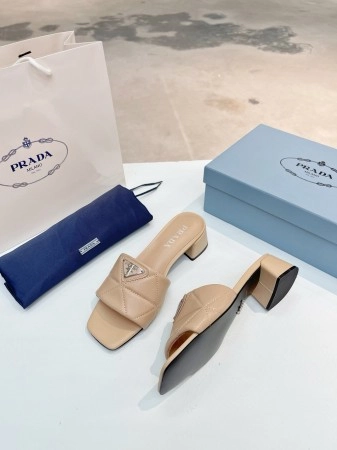 PRADA WOMEN’S SLIDES SANDALS 35MM IN BEIGE NAPPA LEATHER – PSD072