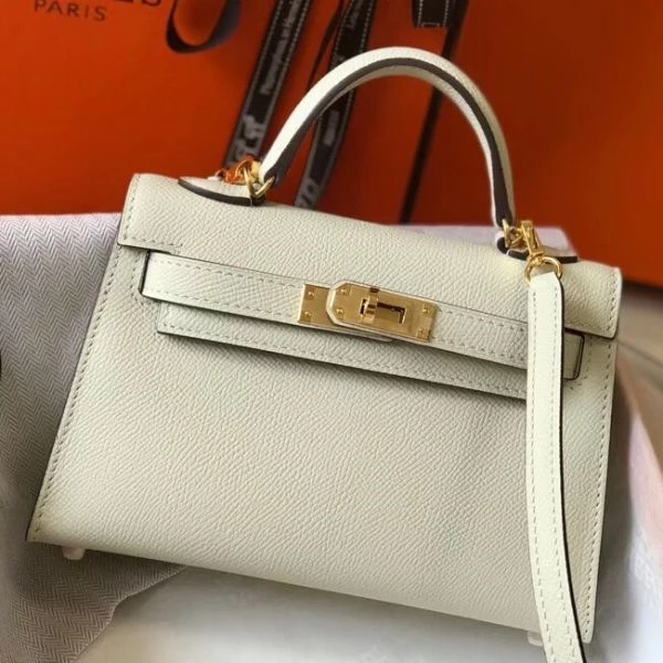 Hermes Kelly Mini II Bag In White Epsom Leather GHW – HW117