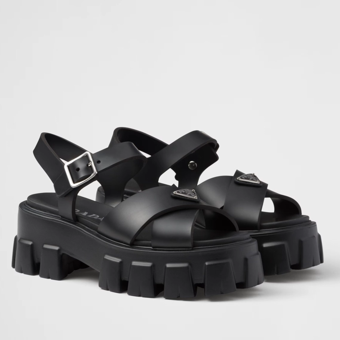 PRADA MONOLITH SANDALS IN BLACK RUBBER – PSD021