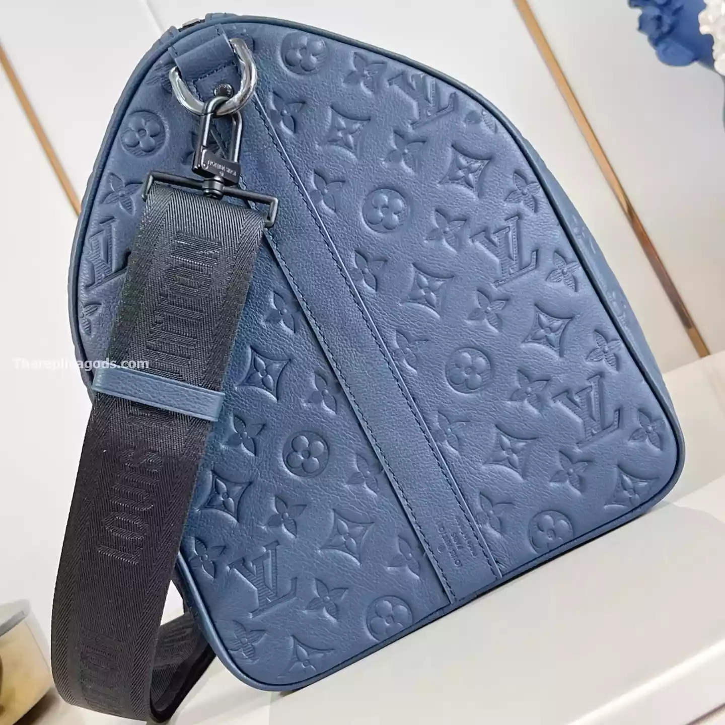 KEEPALL BANDOULIERE 50 BAG NAVY BLUE MONOGRAM SHADOW – LW313