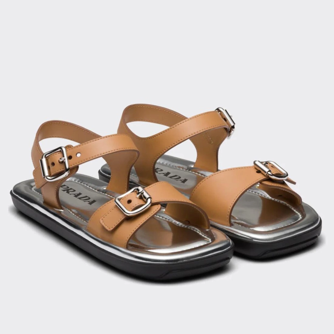 PRADA DOUBLE-STRAP SANDALS IN BROWN LEATHER – PSD041