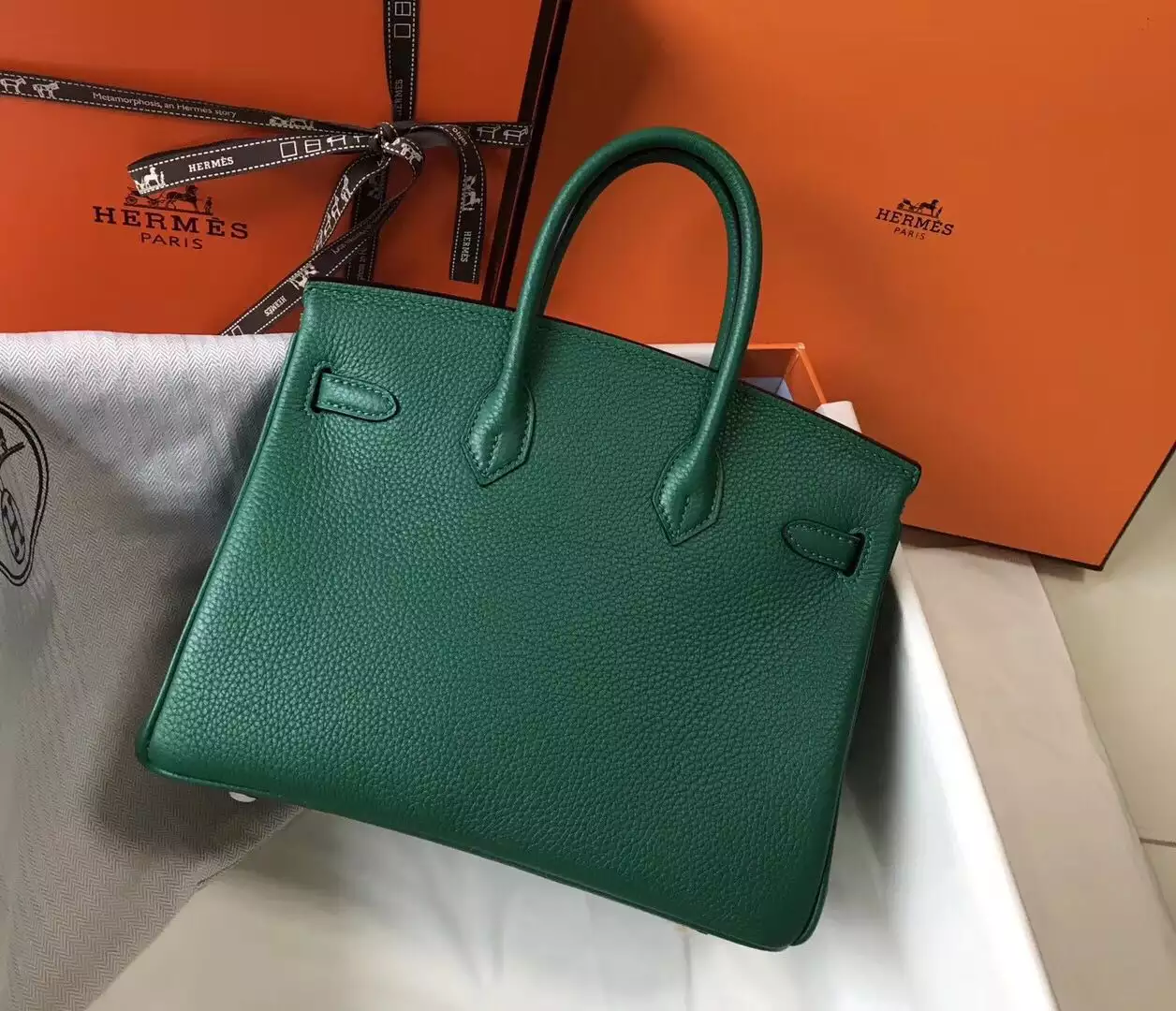Hermes Birkin 25cm Bag In Vert Vertigo Clemence Leather GHW – HW016