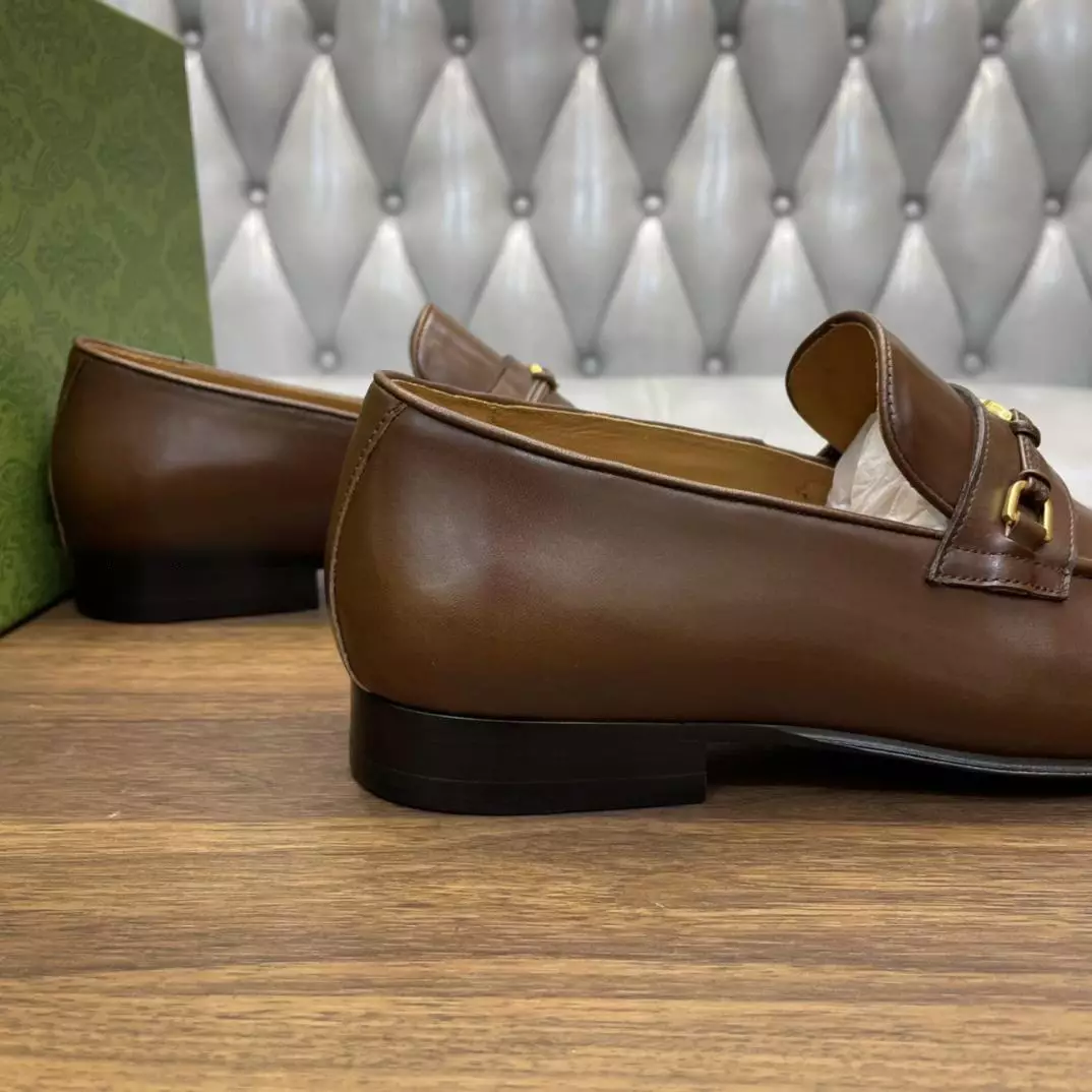 LEATHER LOAFERS WITH INTERLOCKING G IN BROWN – GL112