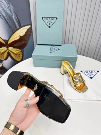 PRADA HEELED SLIDE SANDALS 65MM IN GOLD METALLIC LEATHER – PSD033