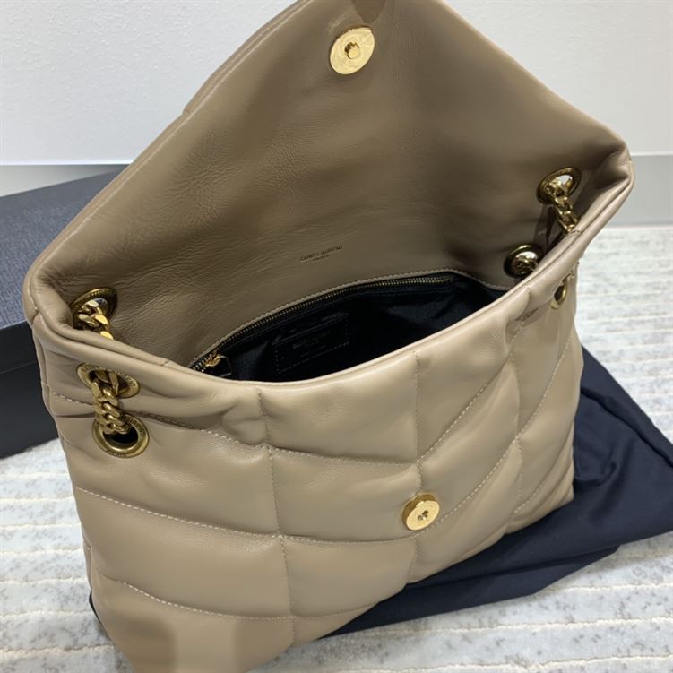 YSL SMALL PUFFER IN QUILTED NAPPA BROWN LEATHER – YB064