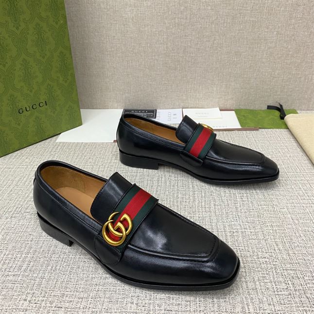 GUCCI GG WEB BLACK LEATHER LOAFER – GL051