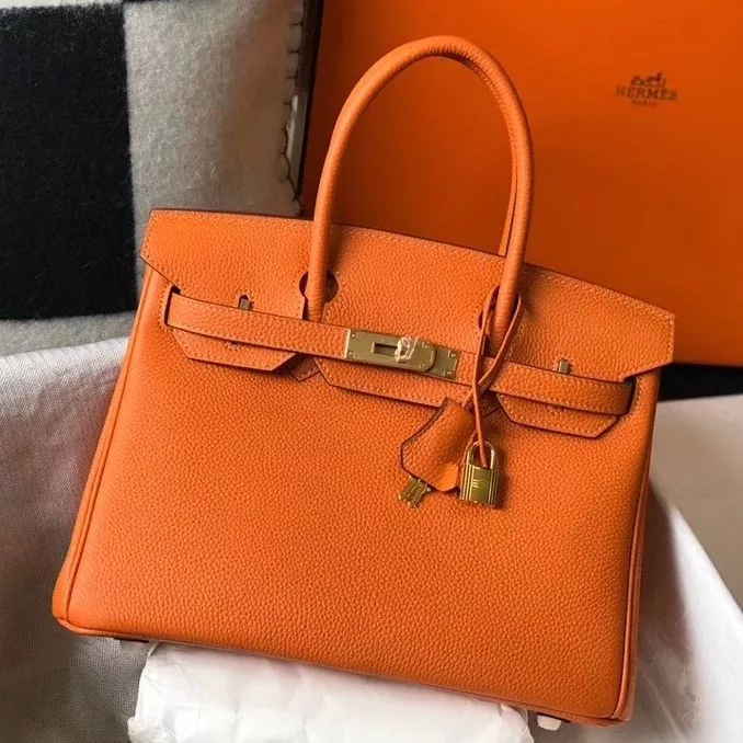 Hermes Birkin 30cm Bag In Orange Clemence Leather GHW – HW028