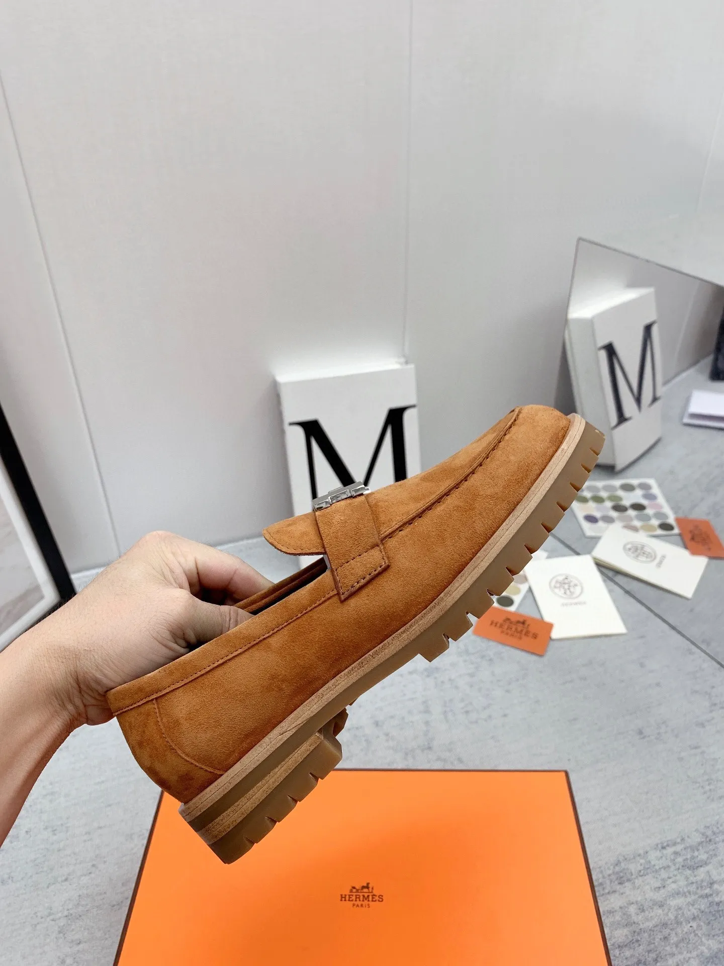 Hermes Women’s Faubourg Loafers in Brown Suede Leather – HM075