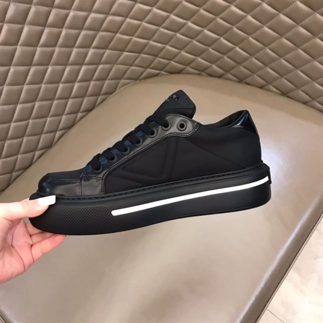 PRADA MACRO RE-NYLON AND BRUSHED LEATHER SNEAKERS – PRS058