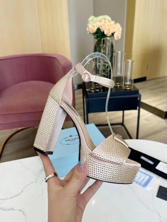 PRADA PLATFORM SANDALS 135MM IN GOLD SATIN WITH CRYSTALS – PSD012