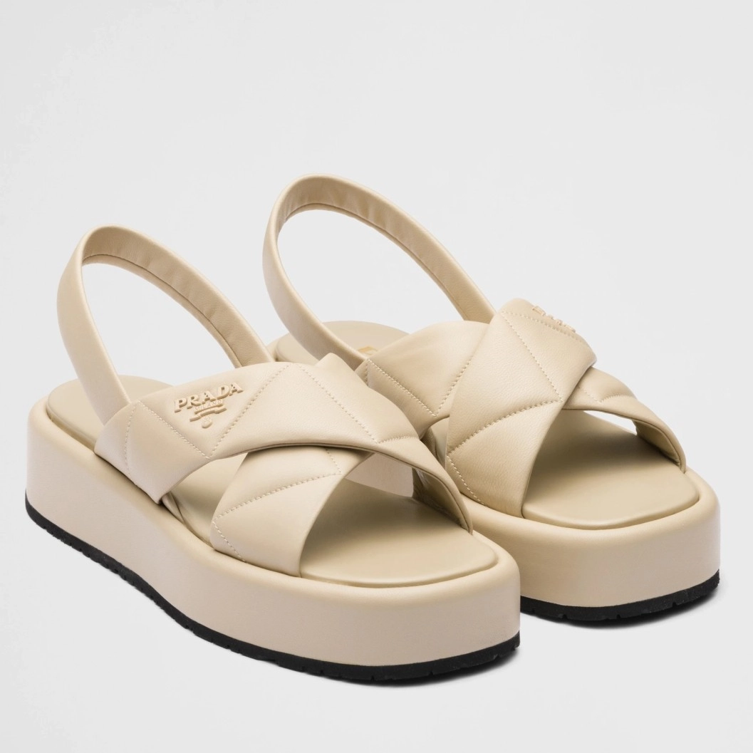 PRADA FLATFORM SANDALS IN BEIGE QUILTED NAPPA LEATHER – PSD042