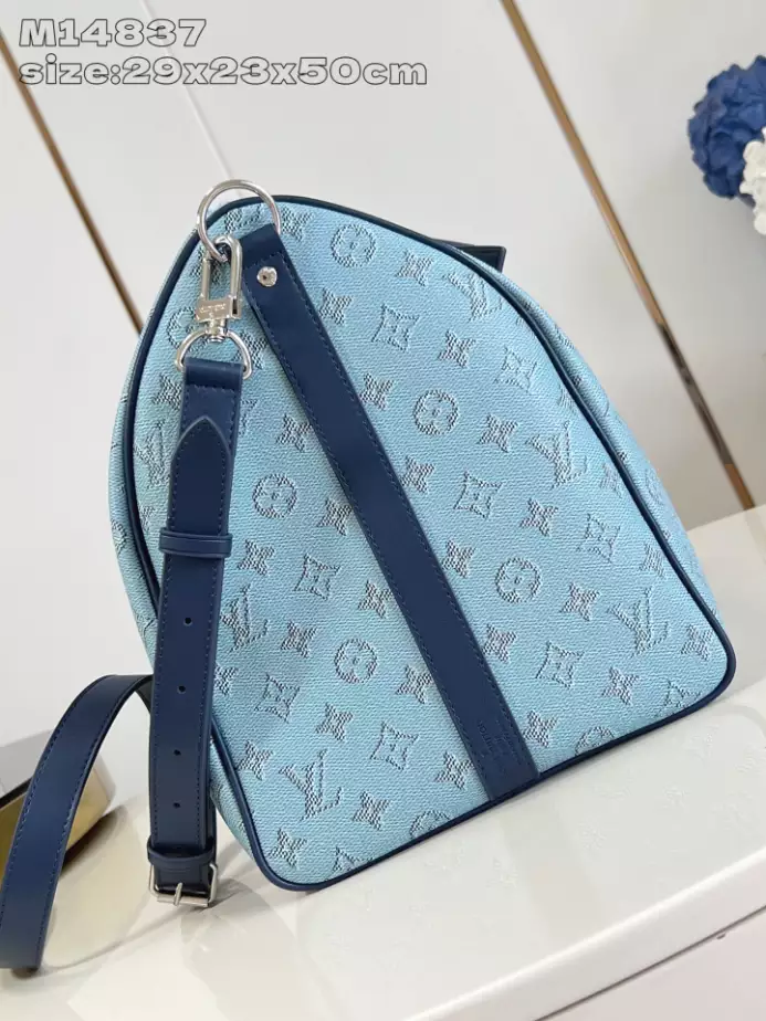 KEEPALL BANDOULIERE 50 BAG BLUE MONOGRAM CANVAS M14837 – LW354