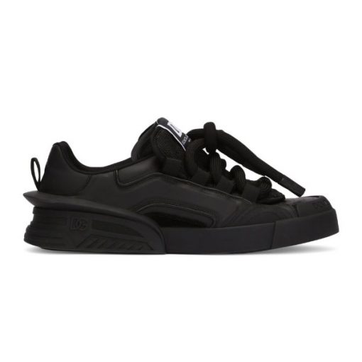 DOLCE & GABBANA MIXED-MATERIAL PORTOFINO SNEAKERS IN BLACK – DG038