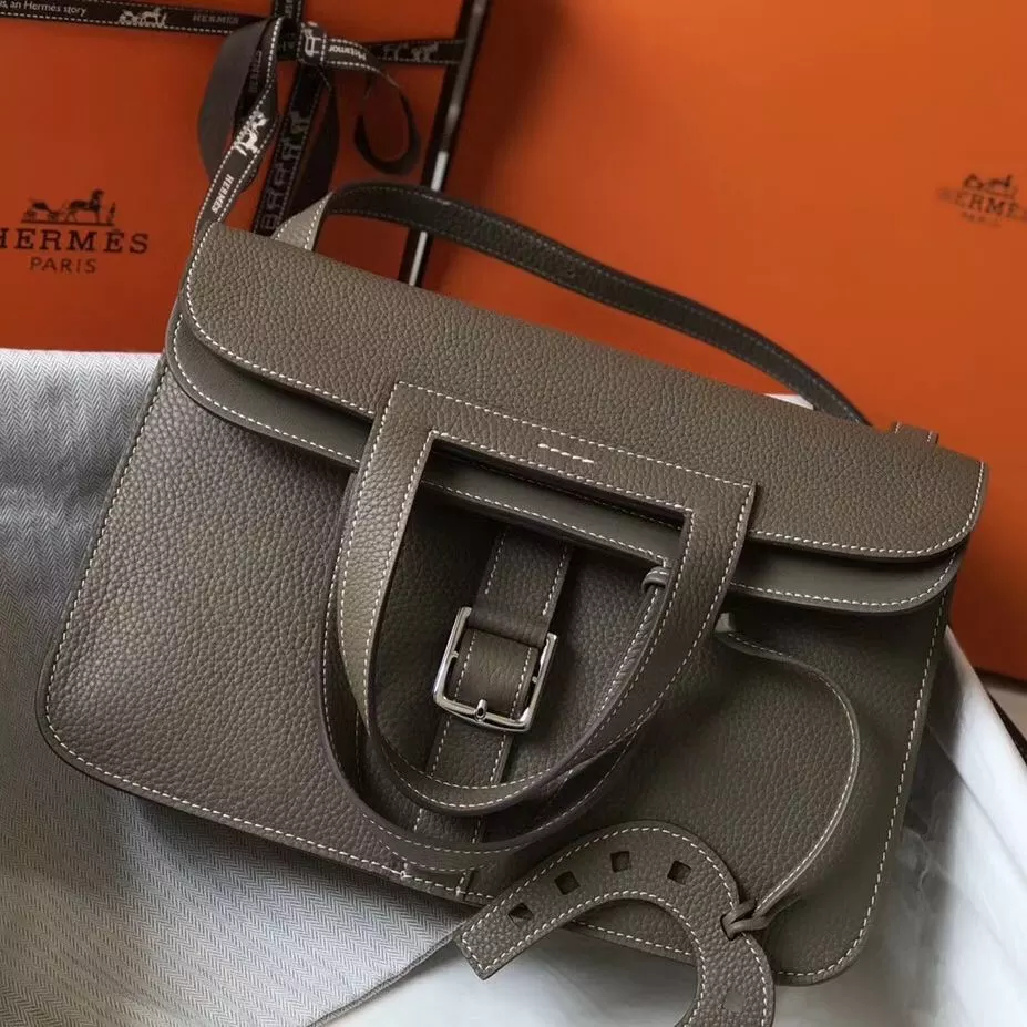 Hermes Halzan 31cm Bag In Taupe Clemence Leather – HW097