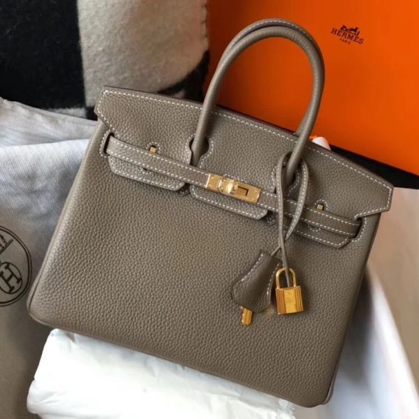 Hermes Birkin 25cm Bag In Taupe Clemence Leather GHW – HW006