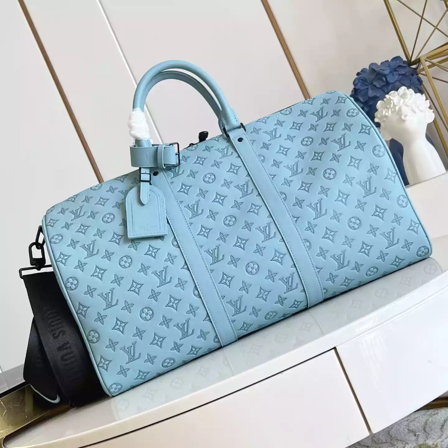 KEEPALL BANDOULIERE 50 BAG SKY BLUE MONOGRAM SHADOW – LW314