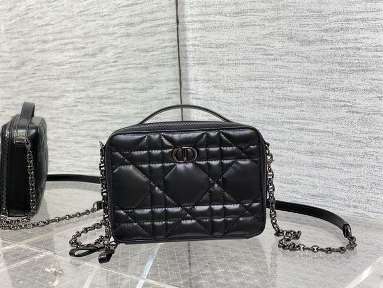 DIOR CARO BOX BAG BLACK QUILTED MACROCANNAGE CALFSKIN – DOB071
